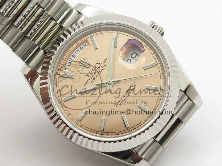 MiroTime 0111 Neat Day-Date 40mm 228239 BP New Dial Version 904 SS RG Stick Markers Dial on SS President Bracelet A 2819